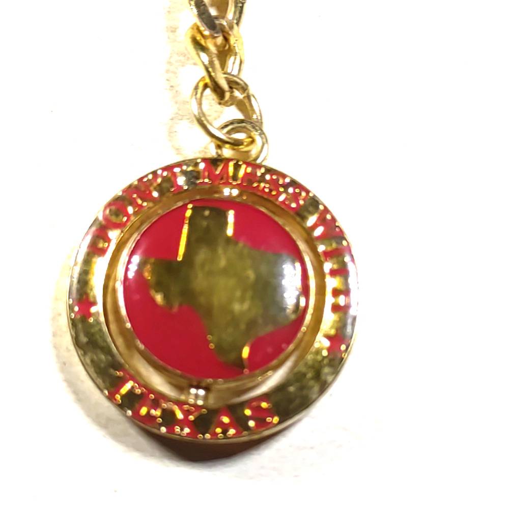 Don't Mess With Texas Spinner Keychain Gold Tone Red Alamo State Souvenir - Picture 5 of 5